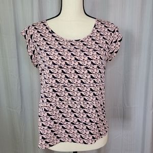 Charlotte Russe pink and blue bird print sleeveless blouse size small